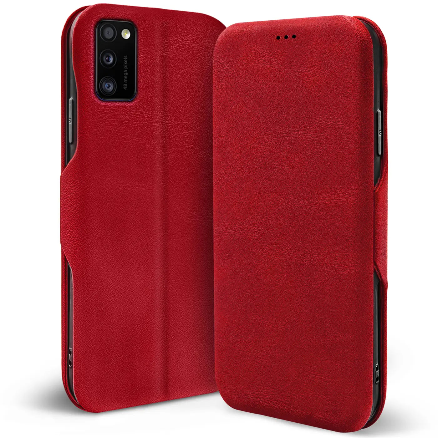 Rote Leder-Klapphülle mit Kartenfach für Samsung Galaxy A03s, Seitenansicht