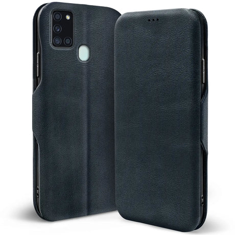 Robuste Klapphülle für Samsung Galaxy A21s mit Magnetverschluss in Blau