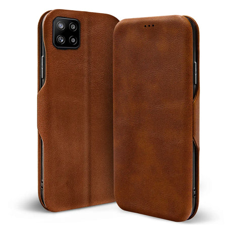 Robuste Klapphülle für Samsung Galaxy A22 5G mit Magnetverschluss in Braun