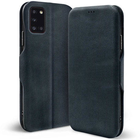 Robuste Klapphülle für Samsung Galaxy A31 mit Magnetverschluss in Blau