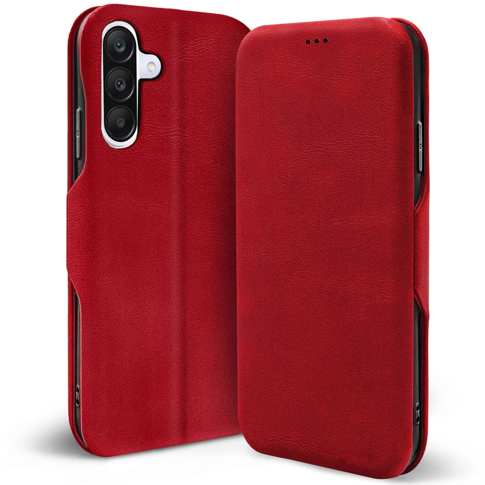 Rote Leder-Klapphülle mit Kartenfach, Vorder- und Rückansicht, für Samsung Galaxy A36 5G