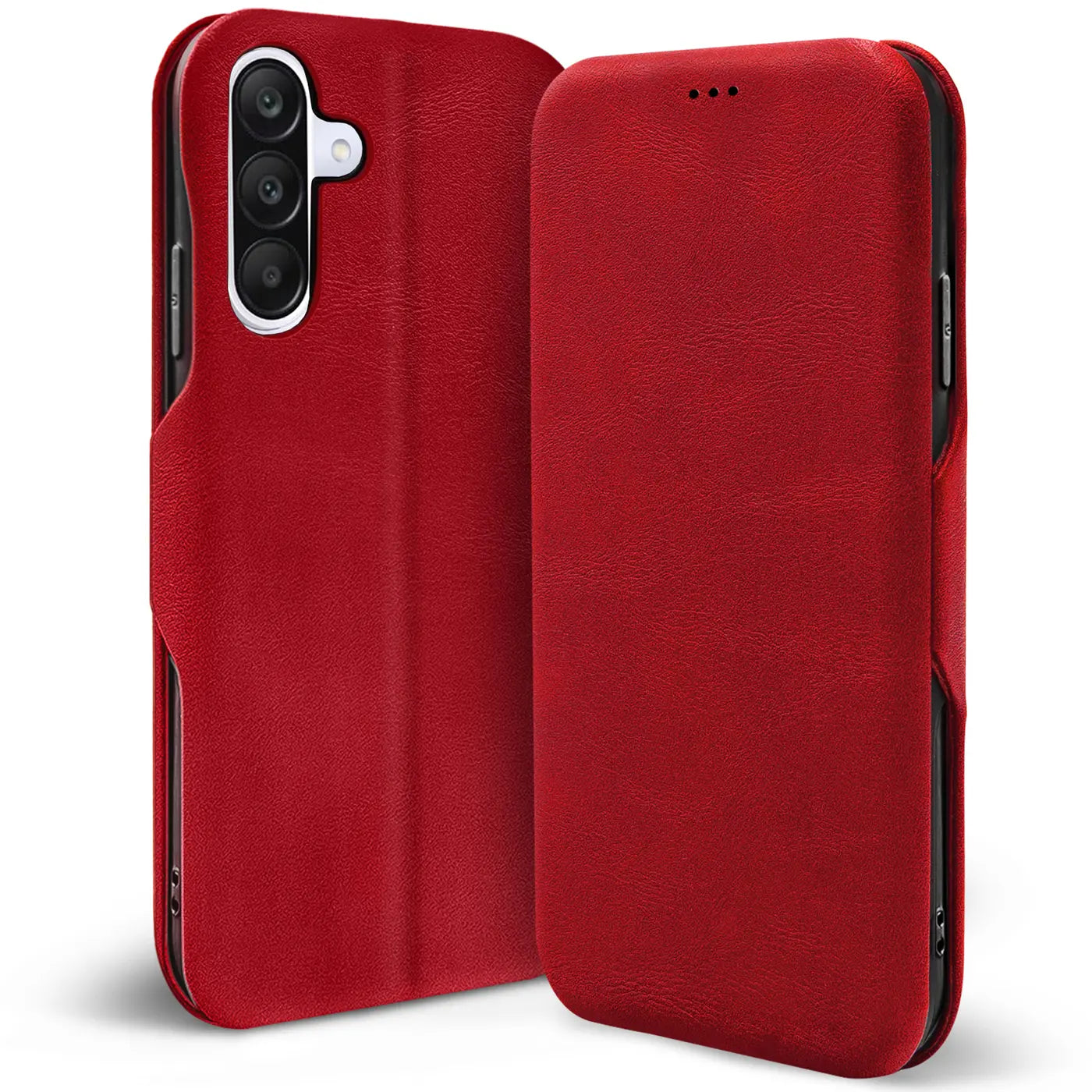 Rote Leder-Klapphülle mit Kartenfach, Vorder- und Rückansicht, für Samsung Galaxy A36 5G