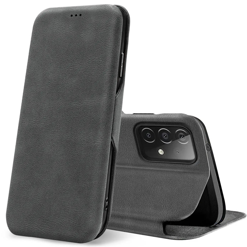 Dunkelgraue Kunstleder-Klapphülle für Samsung Galaxy A52/A52S 5G, von vorne/seitlich