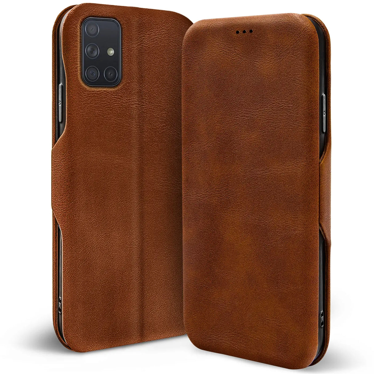 Robuste Klapphülle für Samsung Galaxy M51 mit Magnetverschluss in Braun
