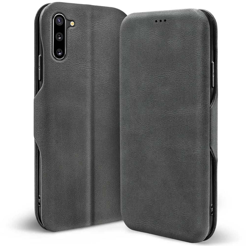 Robuste Klapphülle für Samsung Galaxy Note 10 mit Magnetverschluss in Grau