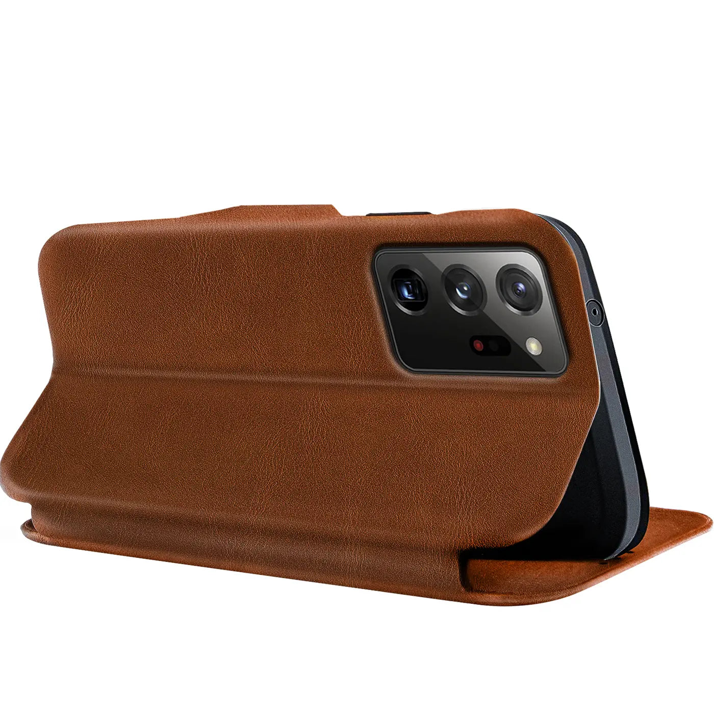 Braune Leder-Klapphülle mit Kartenfach, Rückansicht, Samsung Galaxy Note 20 Ultra