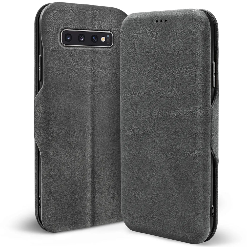 Robuste Klapphülle für Samsung Galaxy S10 mit Magnetverschluss in Grau
