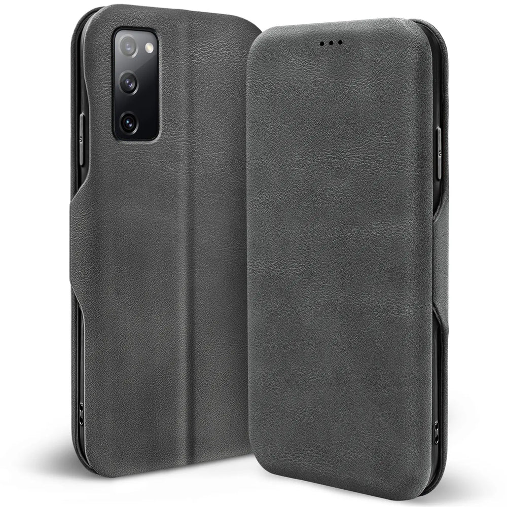 Robuste Klapphülle für Samsung Galaxy S20 FE mit Magnetverschluss in Grau