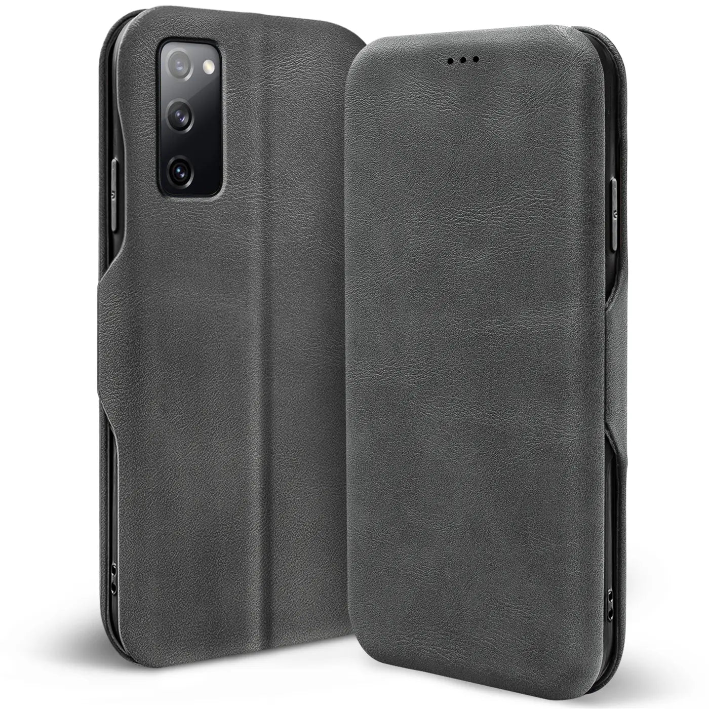Graue Kunstleder-Klapphülle für Samsung Galaxy S20 FE, von vorne/seitlich