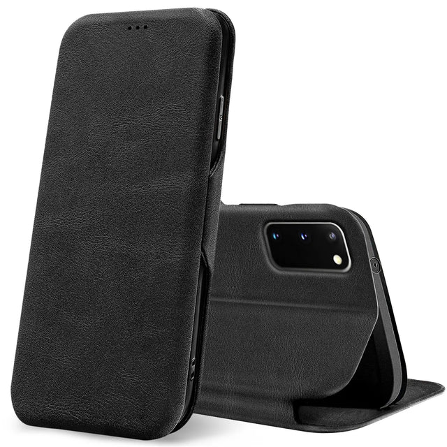 Robuste Klapphülle für Samsung Galaxy S20 mit Magnetverschluss in Schwarz