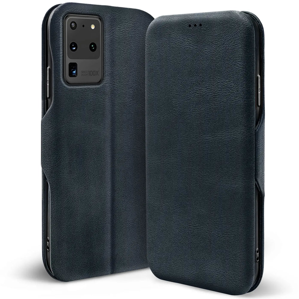 Robuste Klapphülle für Samsung Galaxy S20 Ultra mit Magnetverschluss in Blau