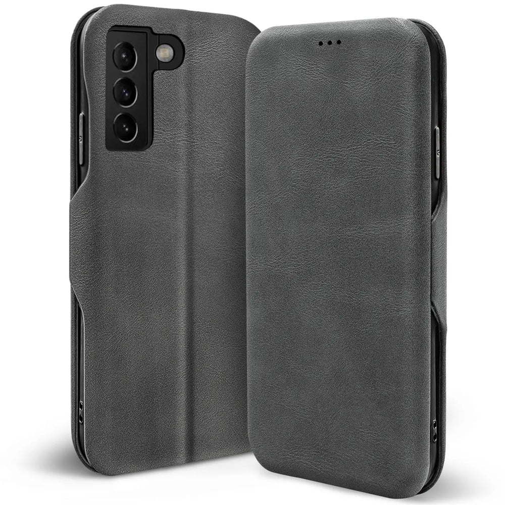 Robuste Klapphülle für Samsung Galaxy S21 FE mit Magnetverschluss in Grau