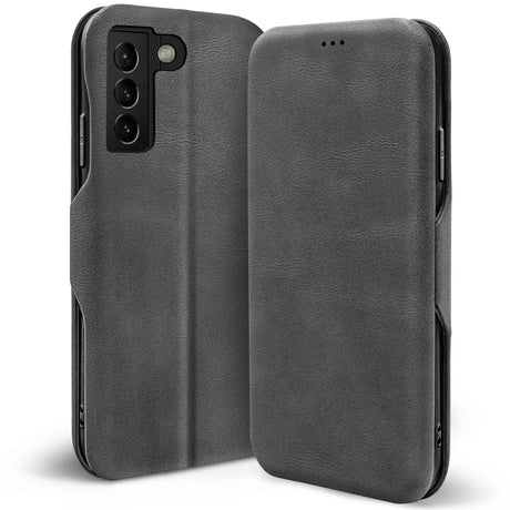 Robuste Klapphülle für Samsung Galaxy S21 FE mit Magnetverschluss in Grau