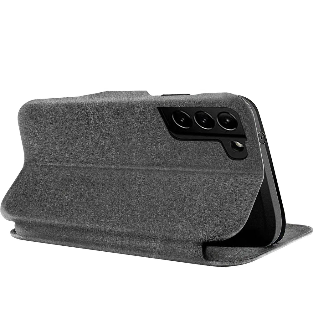 Robuste Klapphülle für Samsung Galaxy S21 FE mit Magnetverschluss in Grau