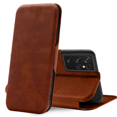 Robuste Klapphülle für Samsung Galaxy S21 Ultra mit Magnetverschluss in Braun