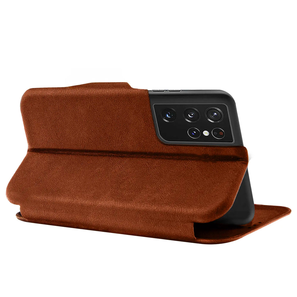 Robuste Klapphülle für Samsung Galaxy S21 Ultra mit Magnetverschluss in Braun