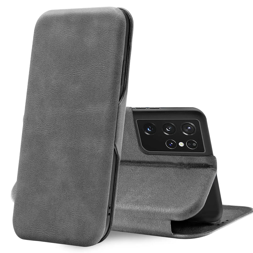 Robuste Klapphülle für Samsung Galaxy S21 Ultra mit Magnetverschluss in Grau