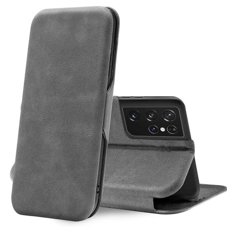 Robuste Klapphülle für Samsung Galaxy S21 Ultra mit Magnetverschluss in Grau