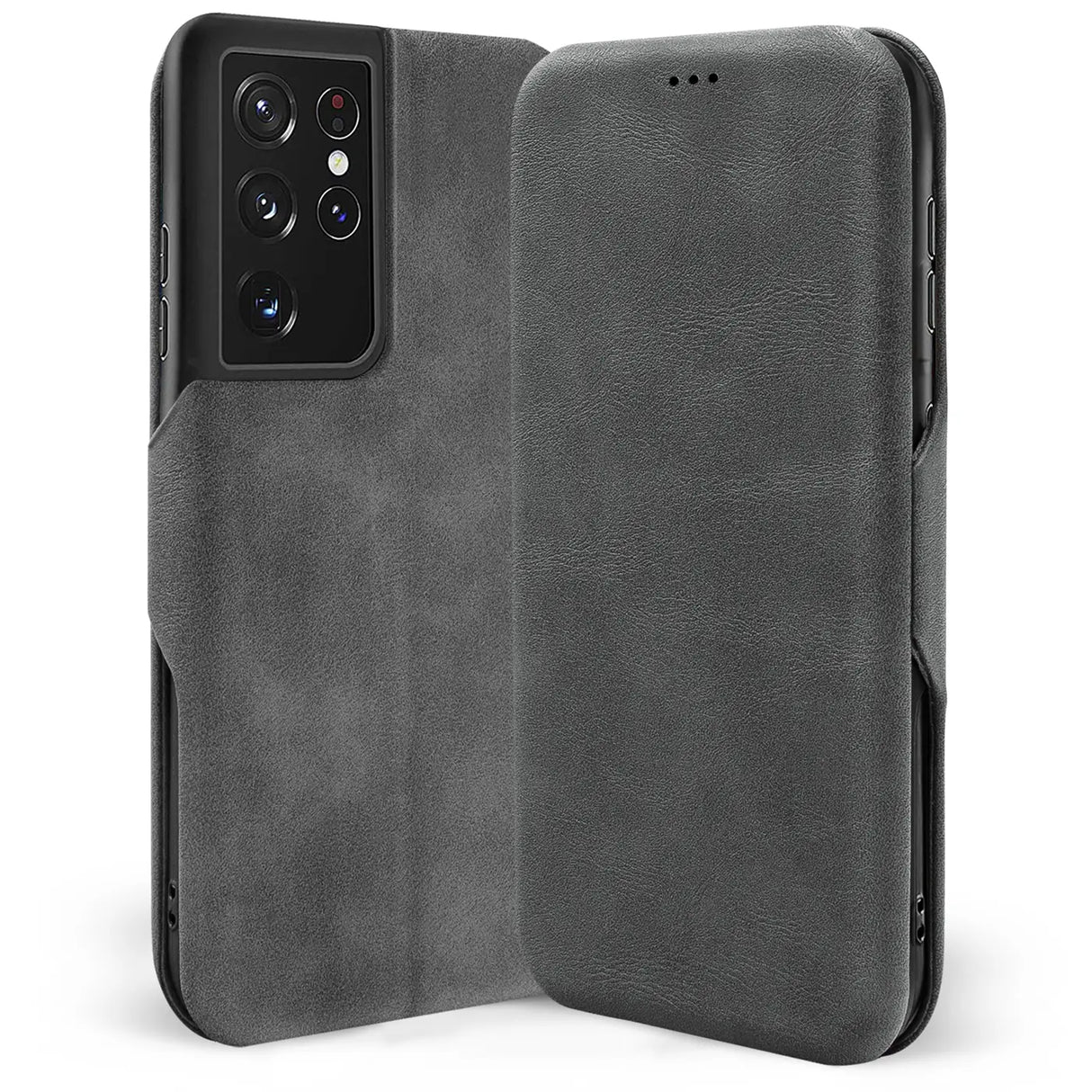 Robuste Klapphülle für Samsung Galaxy S21 Ultra mit Magnetverschluss in Grau