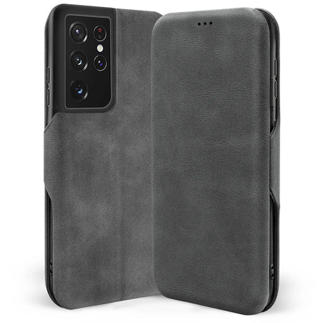 Robuste Klapphülle für Samsung Galaxy S21 Ultra mit Magnetverschluss in Grau