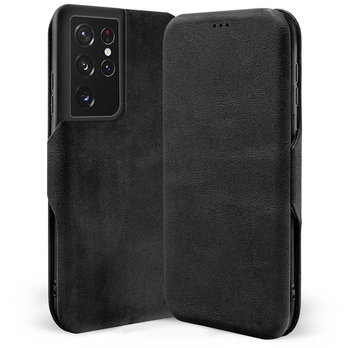 Robuste Klapphülle für Samsung Galaxy S21 Ultra mit Magnetverschluss in Schwarz