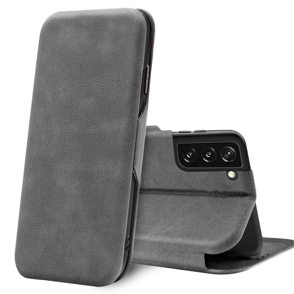 Robuste Klapphülle für Samsung Galaxy S22 mit Magnetverschluss in Grau