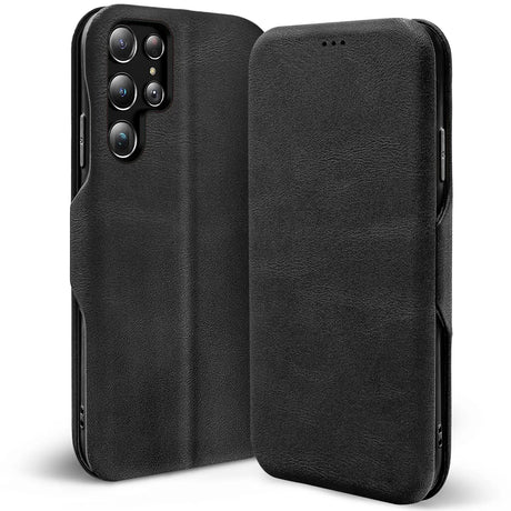 Robuste Klapphülle für Samsung Galaxy S22 Ultra mit Magnetverschluss in Schwarz