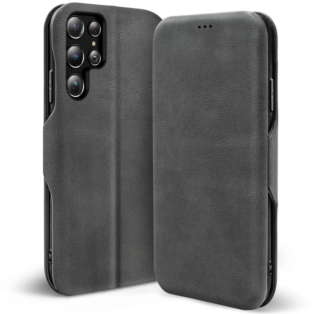 Robuste Klapphülle für Samsung Galaxy S24 Ultra mit Magnetverschluss in Grau