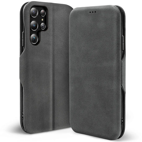 Robuste Klapphülle für Samsung Galaxy S24 Ultra mit Magnetverschluss in Grau