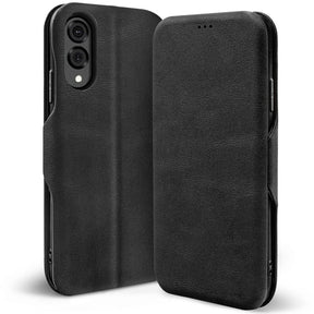 Robuste Klapphülle für Samsung Galaxy S25 Edge mit Magnetverschluss in Schwarz