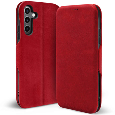Robuste Klapphülle für Samsung Galaxy S25 mit Magnetverschluss in Rot