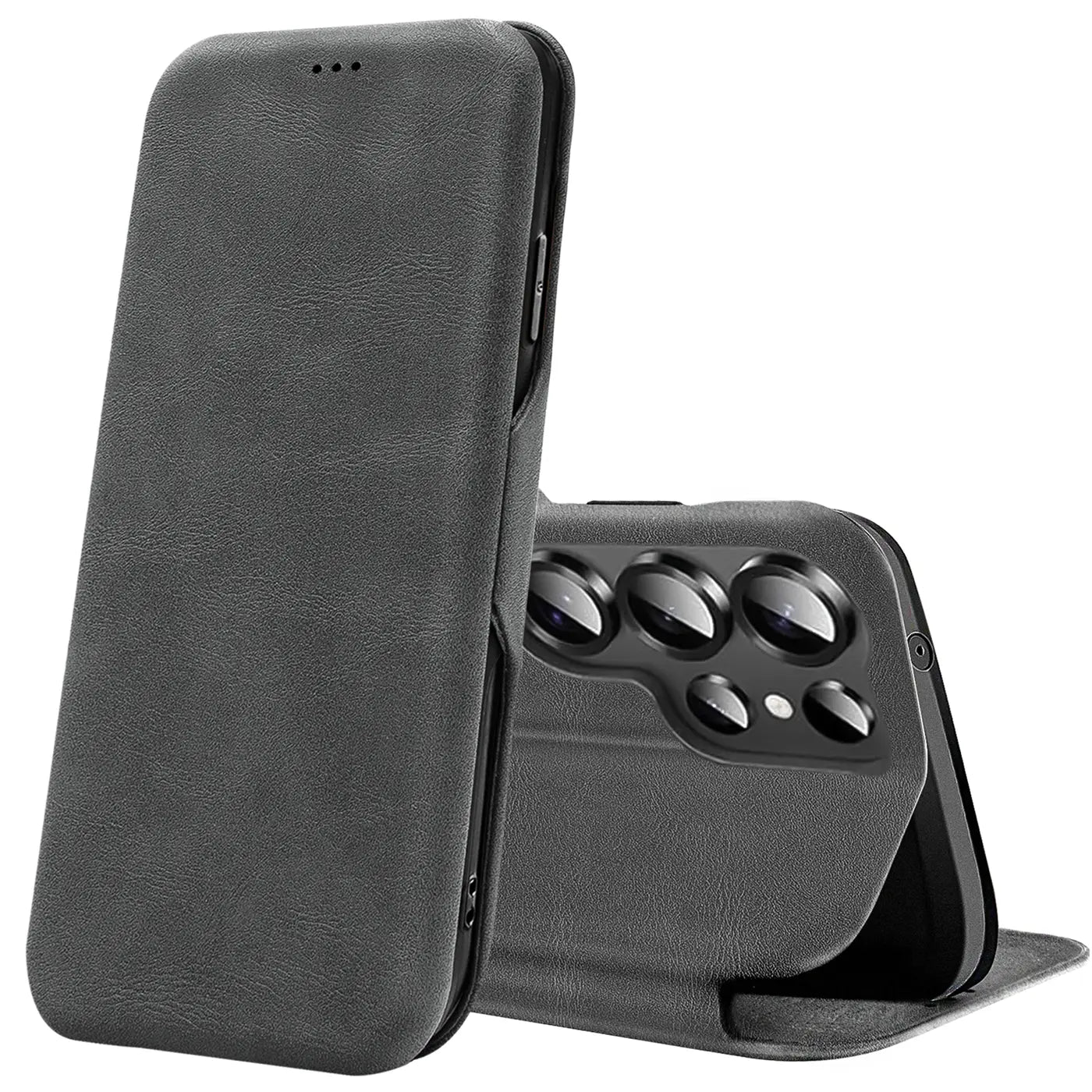 Dunkelgraue Kunstleder-Klapphülle für Samsung S26 Ultra, Rückansicht