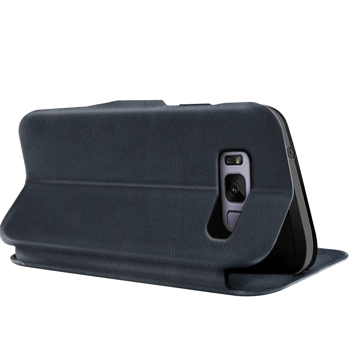 Dunkelblaue Kunstleder-Klapphülle mit Kartenfach, Rückansicht, Samsung Galaxy S8