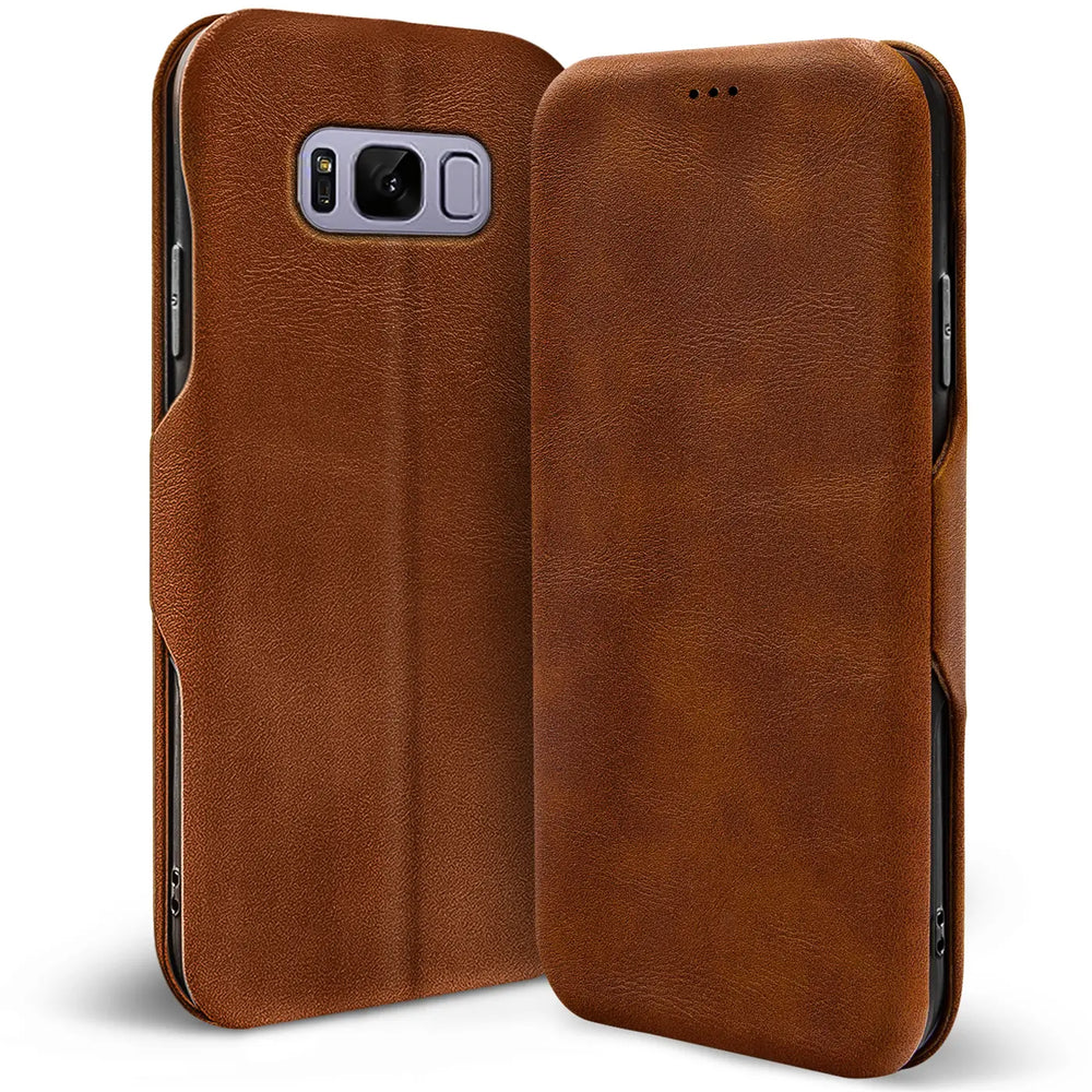 Robuste Klapphülle für Samsung Galaxy S8 Plus mit Magnetverschluss in Braun
