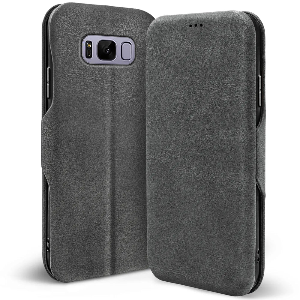 Robuste Klapphülle für Samsung Galaxy S8 Plus mit Magnetverschluss in Grau