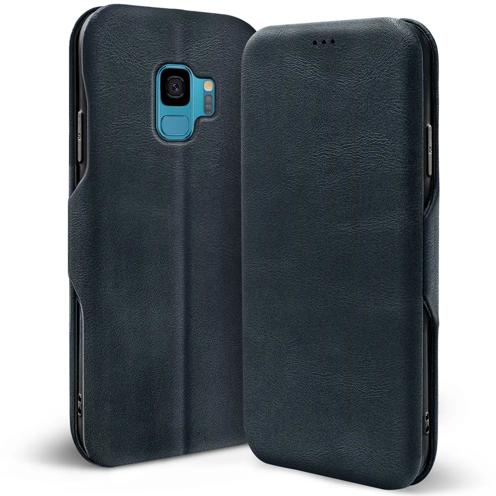 Robuste Klapphülle für Samsung Galaxy S9 mit Magnetverschluss in Blau