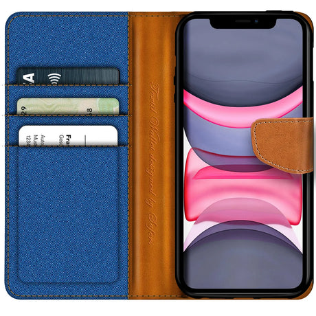 iPhone 11 Klapphülle im Jeanslook mit Karten- und Geldfach