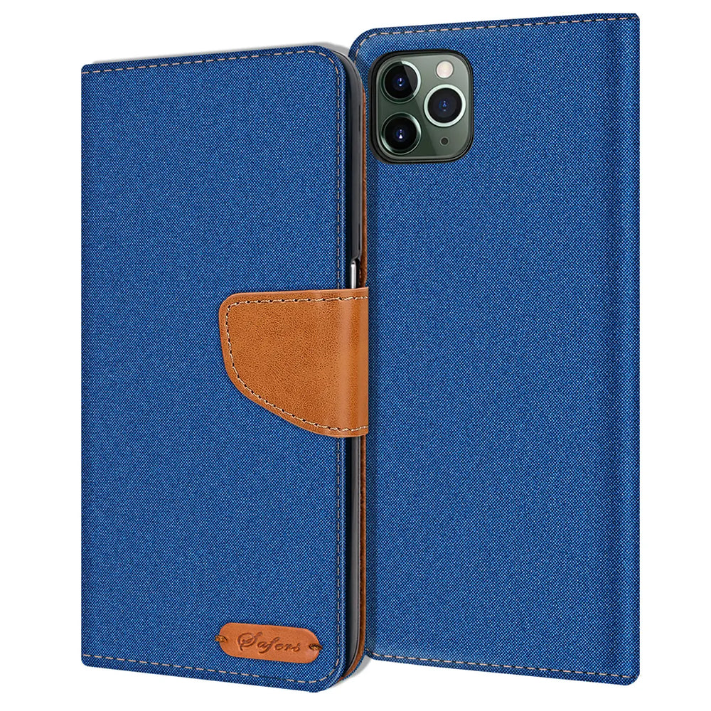 iPhone 11 Pro Max Klapphülle im Jeanslook mit Karten- und Geldfach
