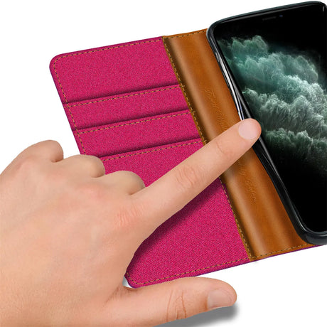iPhone 11 Pro Max Klapphülle im Jeanslook mit Karten- und Geldfach