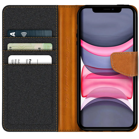 iPhone 11 Klapphülle im Jeanslook mit Karten- und Geldfach