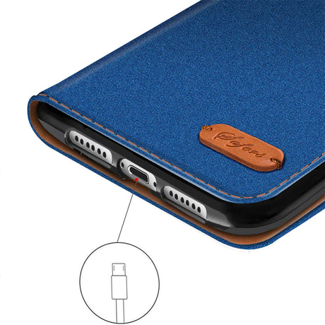 iPhone 12 / 12 Pro Klapphülle im Jeanslook mit Karten- und Geldfach