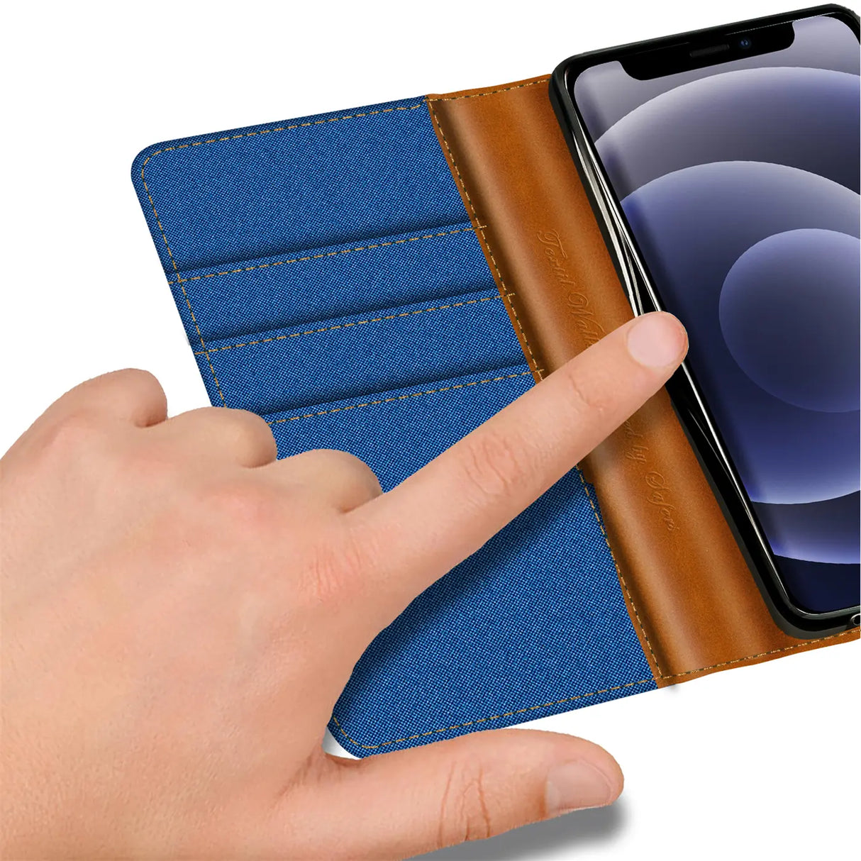 iPhone 12 Mini Klapphülle im Jeanslook mit Karten- und Geldfach