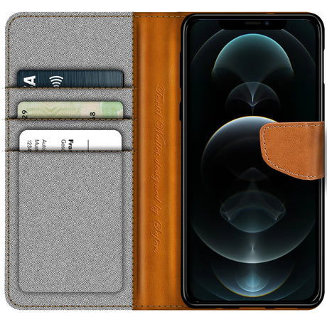 iPhone 12 Pro Max Klapphülle im Jeanslook mit Karten- und Geldfach
