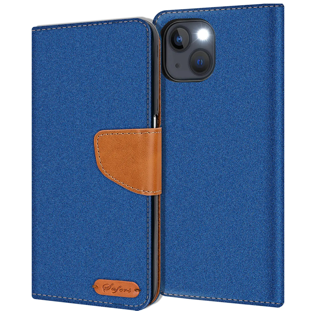 iPhone 14 Plus Klapphülle im Jeanslook mit Karten- und Geldfach