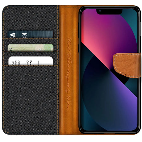 iPhone 14 Plus Klapphülle im Jeanslook mit Karten- und Geldfach