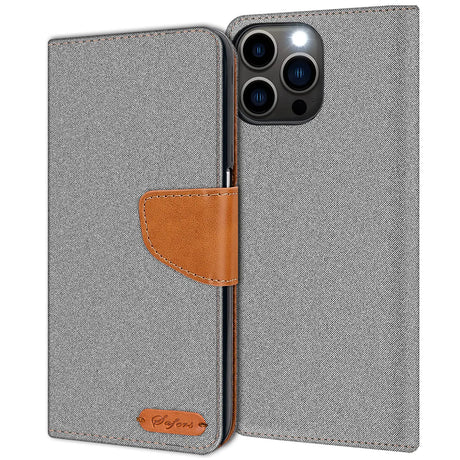 iPhone 14 Pro Klapphülle im Jeanslook mit Karten- und Geldfach
