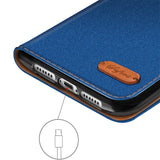iPhone 15 Pro Klapphülle im Jeanslook mit Karten- und Geldfach