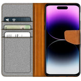 iPhone 15 Pro Klapphülle im Jeanslook mit Karten- und Geldfach
