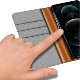 iPhone 15 Pro Klapphülle im Jeanslook mit Karten- und Geldfach