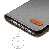 iPhone 15 Pro Klapphülle im Jeanslook mit Karten- und Geldfach